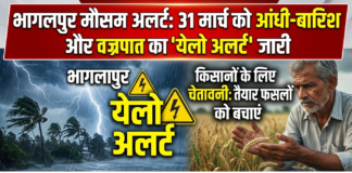 भागलपुर में मौसम का मिजाज बदला: 31 मार्च को आंधी-बारिश और वज्रपात का ‘येलो अलर्ट’, जानें मौसम विभाग की चेतावनी